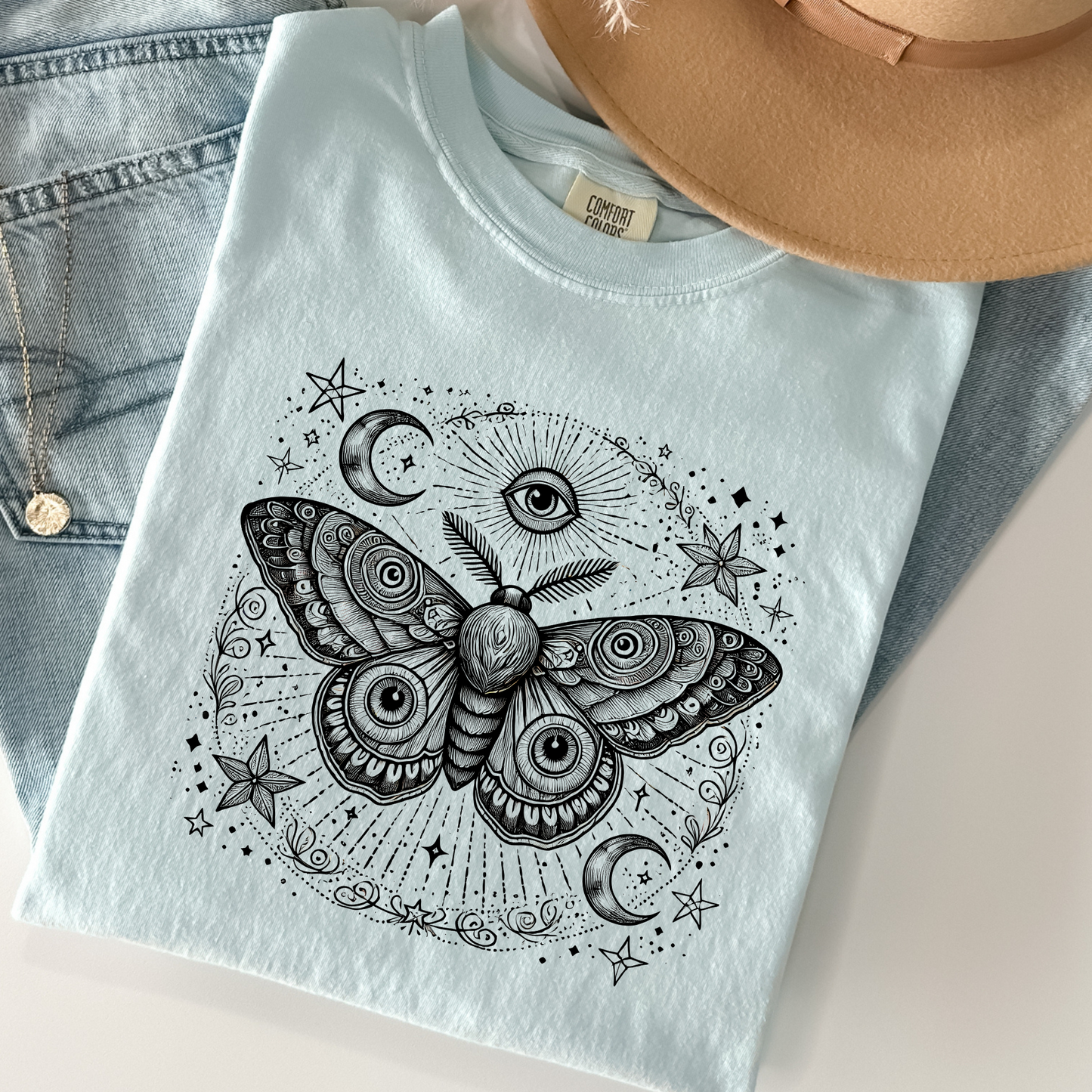Moth Moon & Magic Tee – Mystic Moth Shirt – Occult Celestial Graphic Tee | Comfort Colors Witchy Vibes