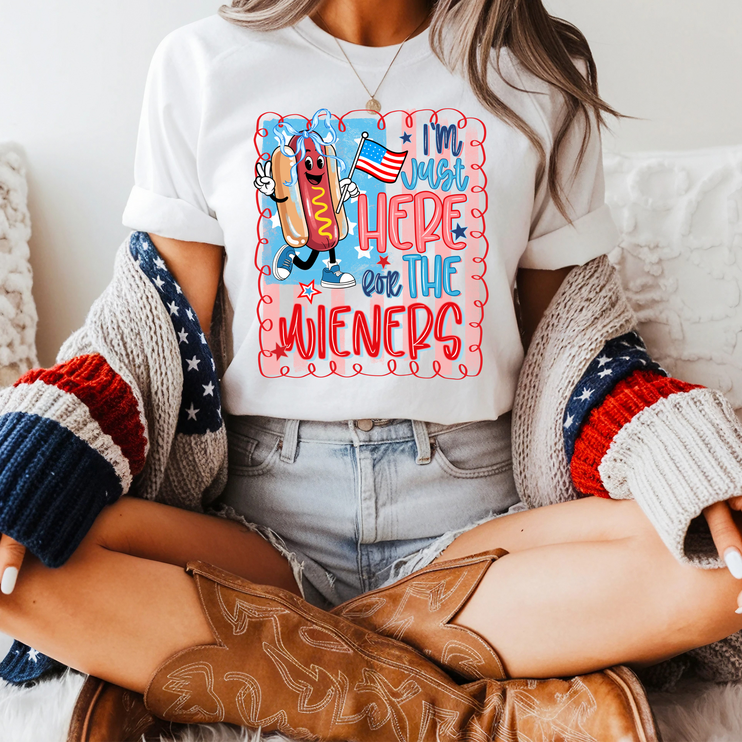 I’m Just Here for the Wieners Shirt – Funny Hot Dog Tee – Patriotic Comfort Colors Graphic T-Shirt