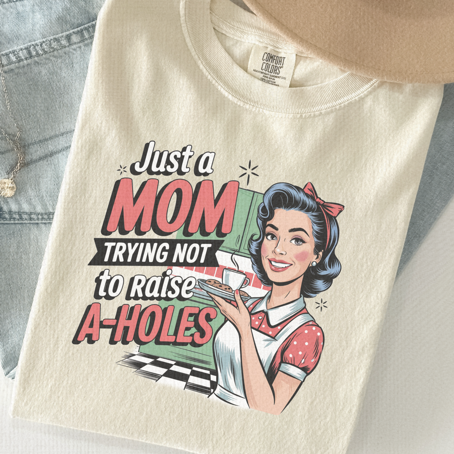 Just a Mom Tee – Retro Funny Comfort Colors Graphic Shirt