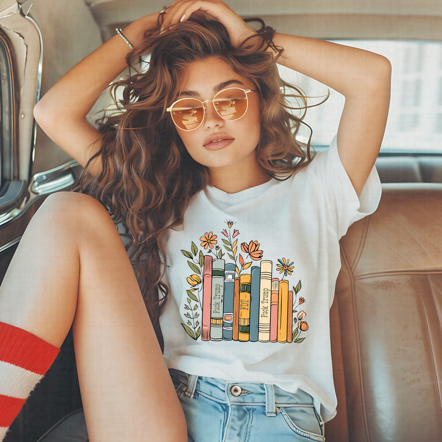 FDT Book Stack Shirt – Anti-Trump Floral Books Tee | Comfort Colors