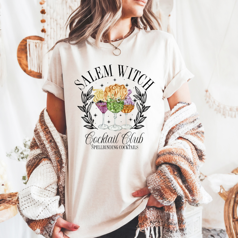 Salem Witch Cocktail Club Shirt – Halloween Drinking Tee – Spellbinding Cocktails Comfort Colors T-Shirt