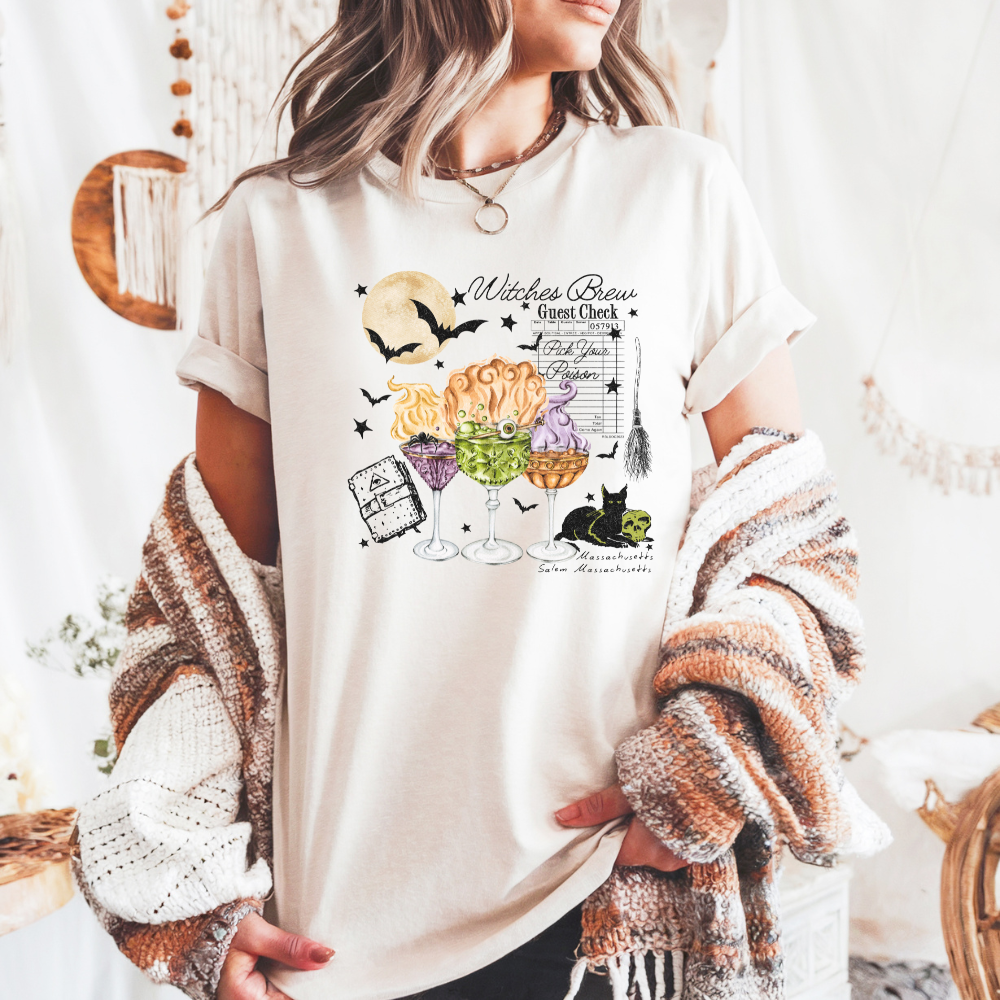 Witches Brew Guest Check Shirt – Halloween Cocktail Tee – Spooky Witchy Bar Graphic Comfort Colors Shirt
