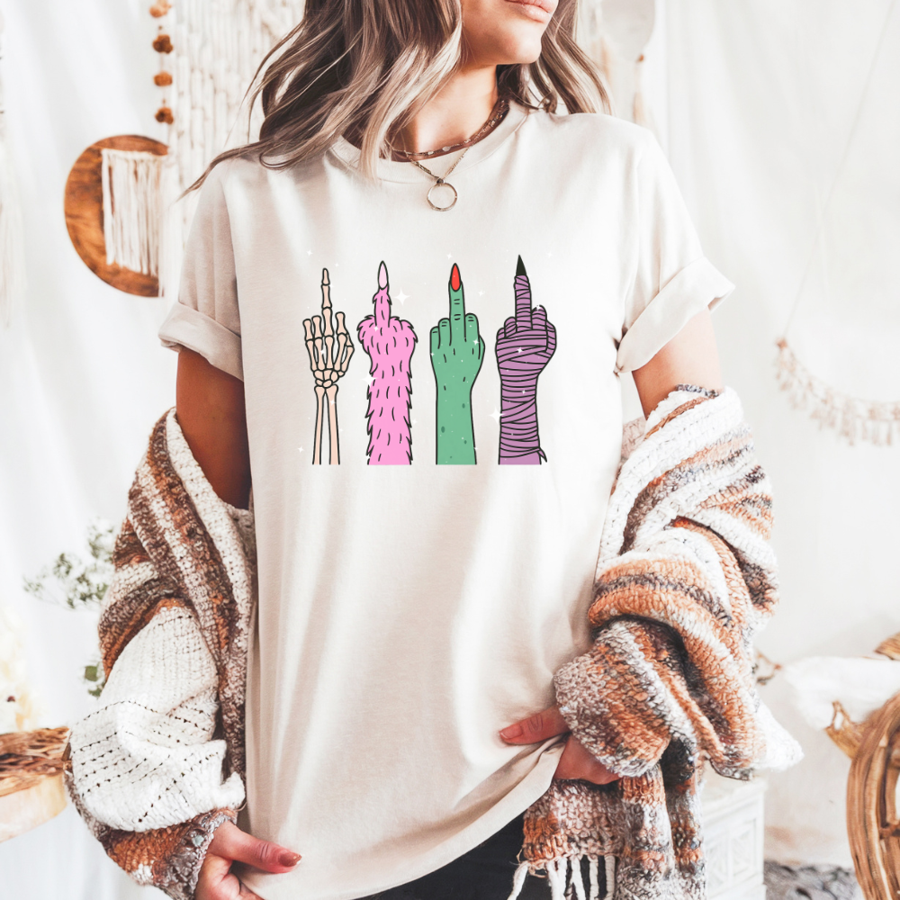 Spooky Middle Finger Halloween Shirt – Funny Goth Witch Tee – Comfort Colors Fall Graphic T-Shirt