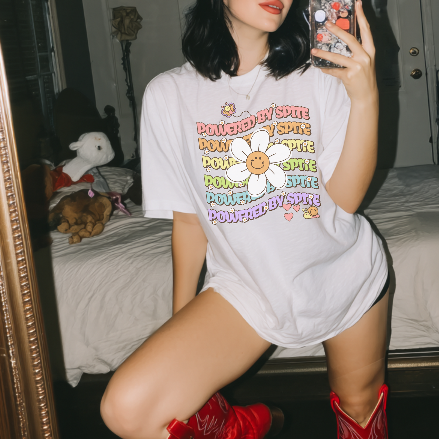 Powered by Spite Retro Rainbow Tee β Comfort Colors Soft Pastel Graphic Shirt