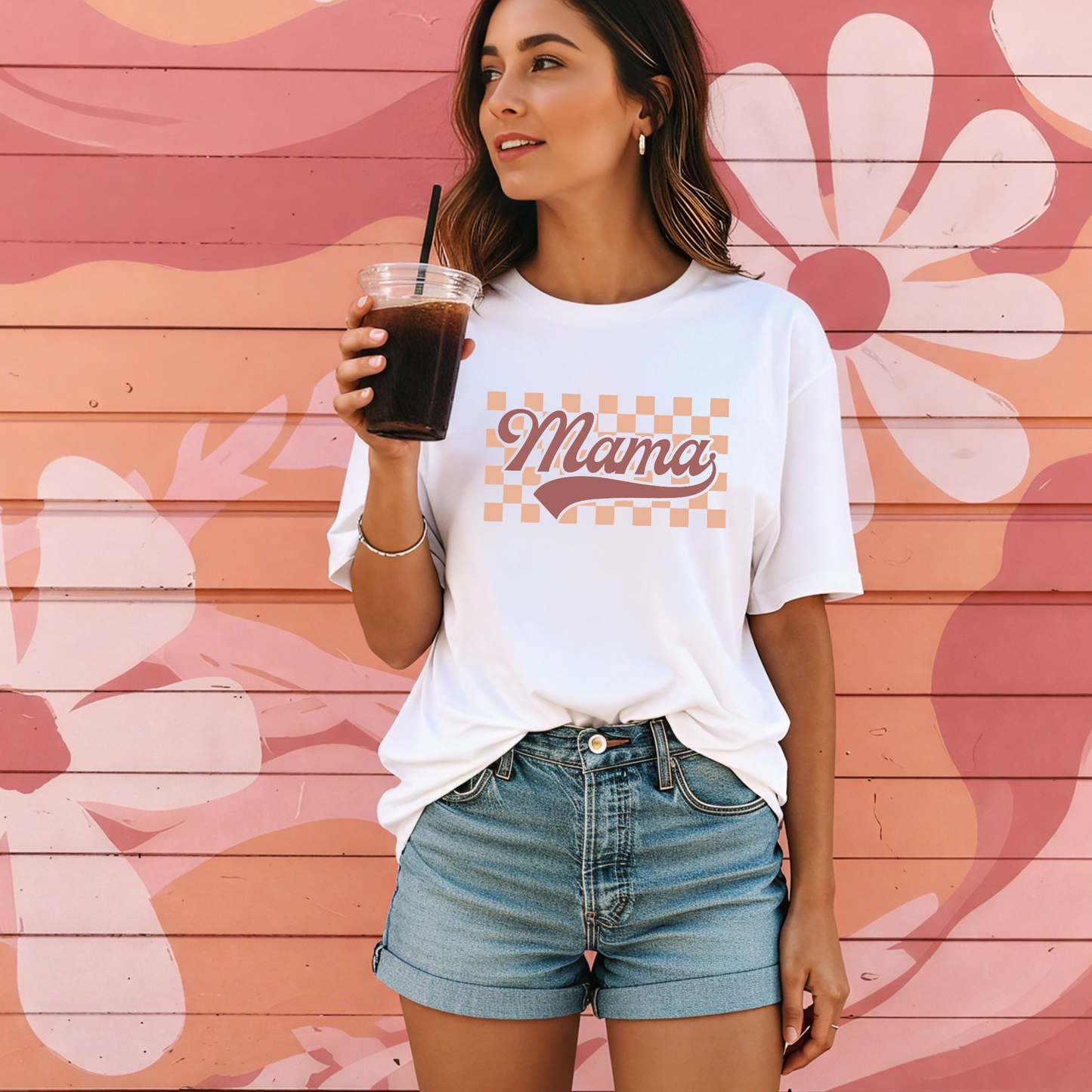 Mama Shirt – Retro Checkered Comfort Colors Tee for Moms | Aesthetic Mom Life Graphic