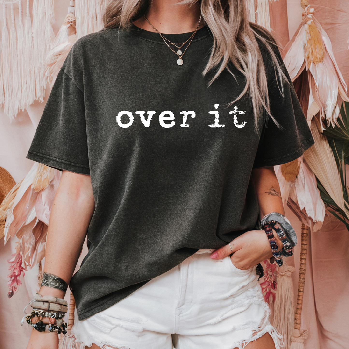 Over It Comfort Colors Tee – Minimalist Mood Shirt, Funny Anti-Social Graphic Tee, Grunge Text Burnout T-Shirt