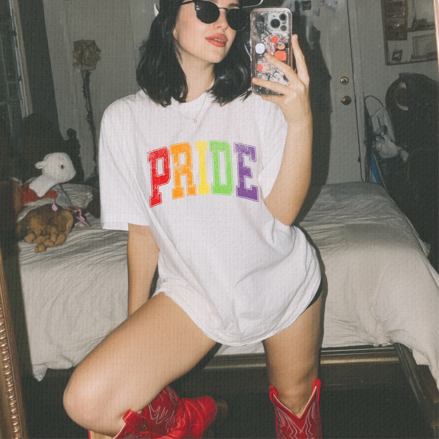 PRIDE Block Letter Tee – Retro Rainbow Comfort Colors Shirt, LGBTQ+ Graphic Tee, Unisex Pride Month Apparel
