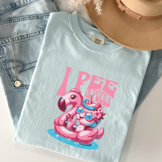 I Pee In Pools Tee – Funny Retro Flamingo Float Shirt