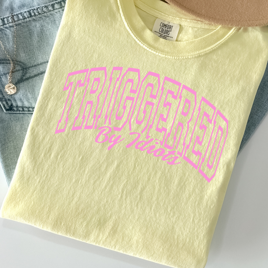 Triggered by Idiots Tee – Funny Sarcastic Comfort Colors Shirt, Pastel Graphic Tee from the Spite Collection