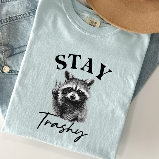 Stay Trashy Raccoon Shirt – Funny Trash Panda Tee, Sarcastic Comfort Colors Shirt, Vintage Critter Graphic T-Shirt