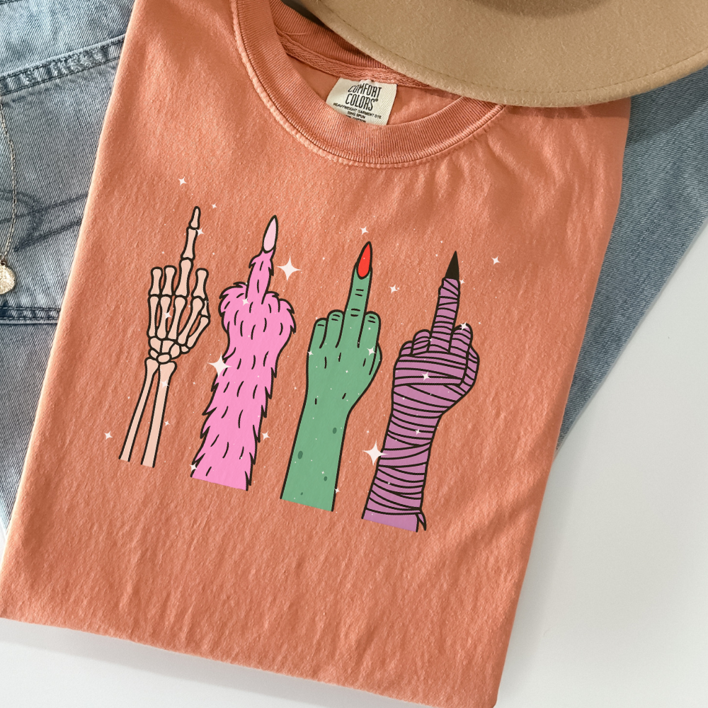 Spooky Middle Finger Halloween Shirt – Funny Goth Witch Tee – Comfort Colors Fall Graphic T-Shirt