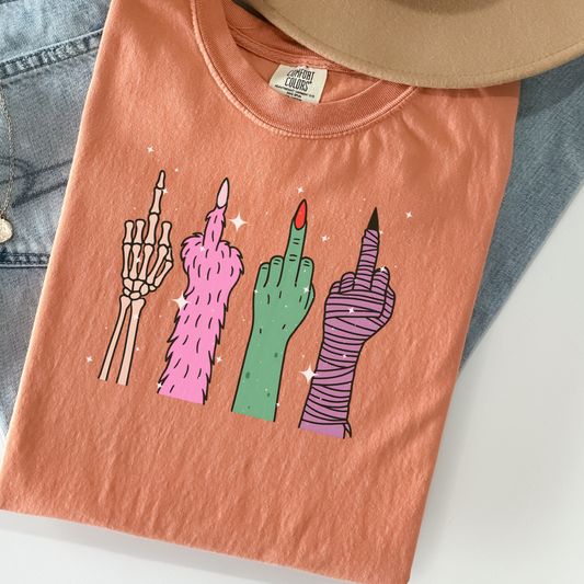 Spooky Middle Finger Halloween Shirt – Funny Goth Witch Tee – Comfort Colors Fall Graphic T-Shirt