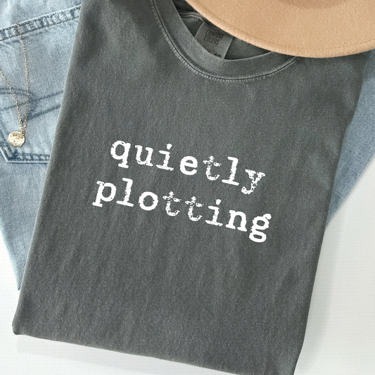 Quietly Plotting Comfort Colors Tee – Funny Moody Shirt, Sarcastic One Word Tee, Soft Graphic T-Shirt for Passive-Aggressive Icons