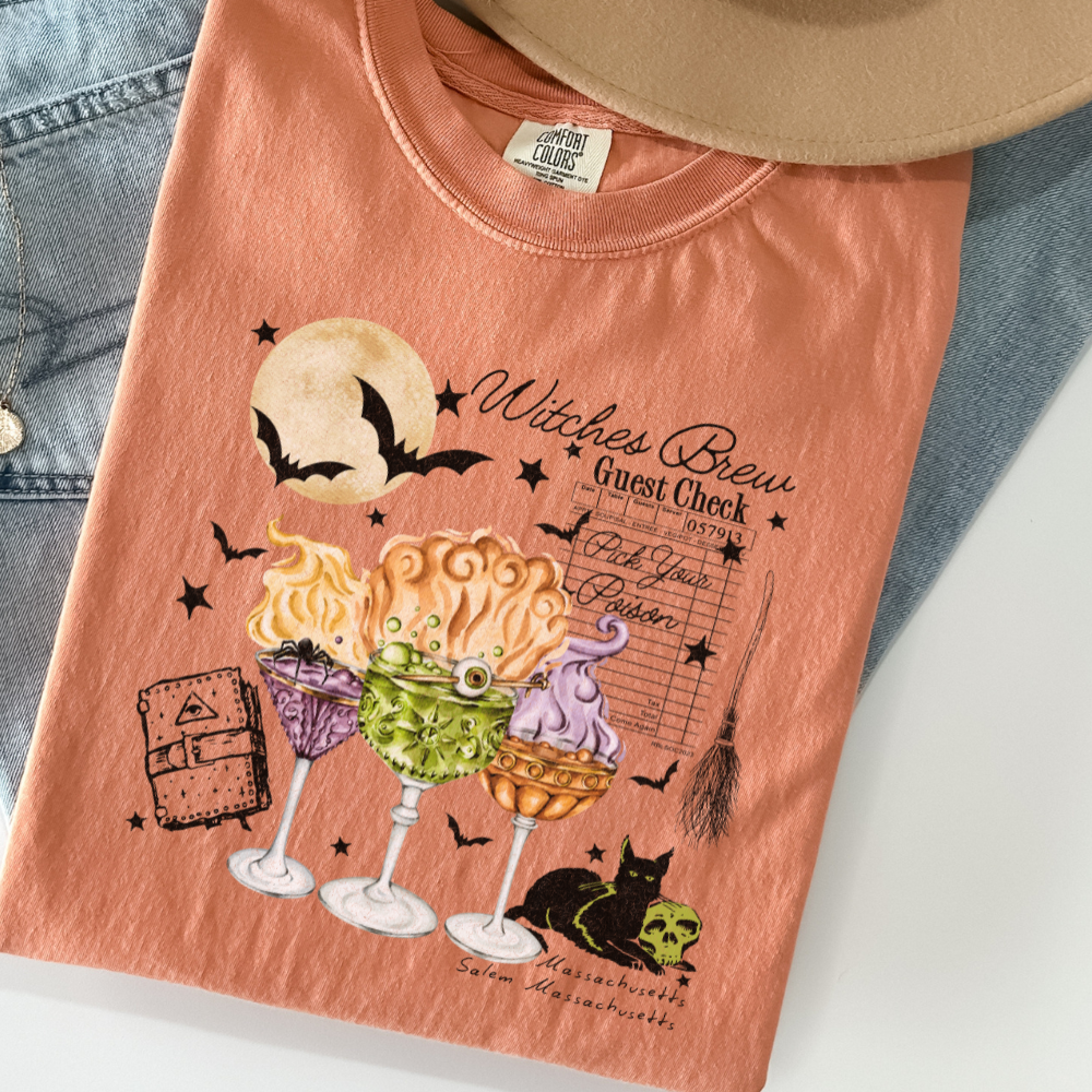 Witches Brew Guest Check Shirt – Halloween Cocktail Tee – Spooky Witchy Bar Graphic Comfort Colors Shirt