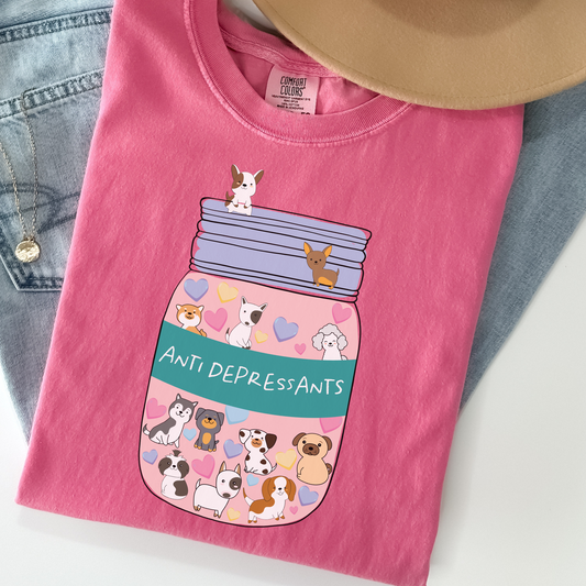 Anti-Depressants Tee – Funny Dog Comfort Colors Shirt, Mental Health Humor T-Shirt, Pastel Emotional Support Dog Graphic Tee