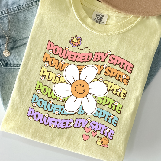 Powered by Spite Retro Rainbow Tee – Comfort Colors Soft Pastel Graphic Shirt