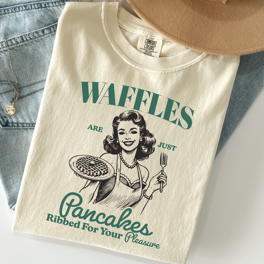 Waffles Are Just Pancakes Tee – Funny Retro Brunch Shirt | Comfort Colors