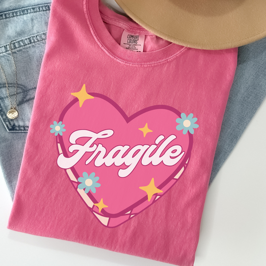 Fragile Tee – Pastel Pink Comfort Colors Shirt, Funny Emotional Graphic Tee, Soft Mental Health Apparel