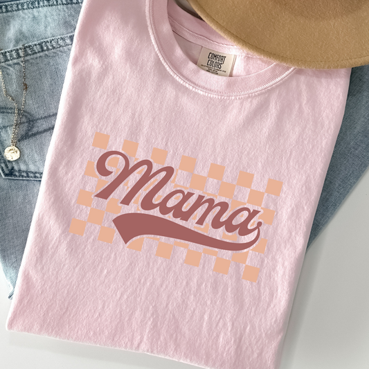 Mama Shirt – Retro Checkered Comfort Colors Tee for Moms | Aesthetic Mom Life Graphic