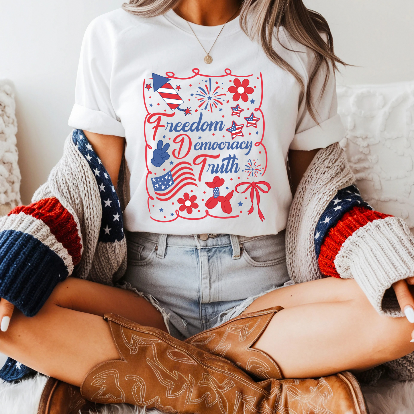 Freedom Democracy Truth Shirt – Coded FDT Tee – Political Comfort Colors 4th of July Shirt