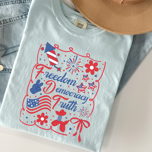Freedom Democracy Truth Shirt – Coded FDT Tee – Political Comfort Colors 4th of July Shirt