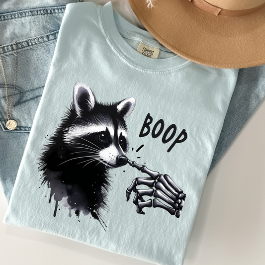 Boop Raccoon Shirt – Funny Skeleton & Raccoon Graphic Tee | Comfort Colors Weird Cute Vibes