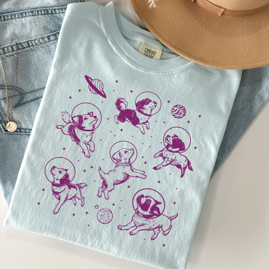 Space Dogs Tee – Whimsical Comfort Colors Shirt for Dog Lovers & Galaxy Dreamers