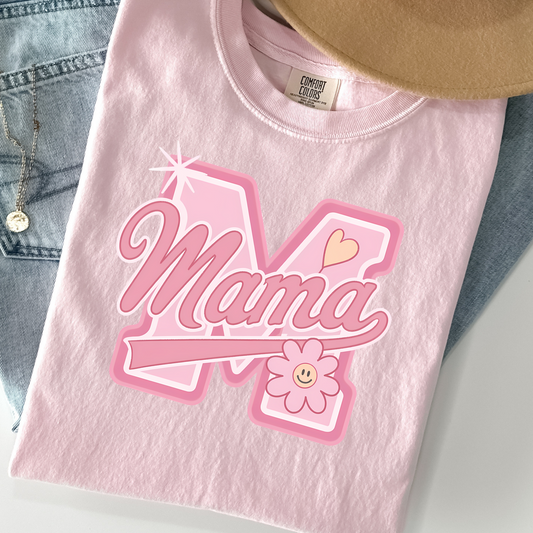 Retro Varsity Mama Tee – Comfort Colors | Cute Pink Mom Shirt for Mother’s Day