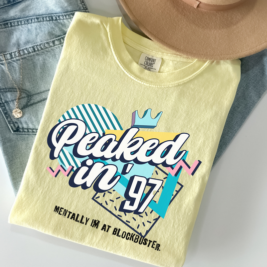 Peaked in ’97 Graphic Tee – Funny Retro 90s Nostalgia Shirt, Comfort Colors Vintage Vibes T-Shirt