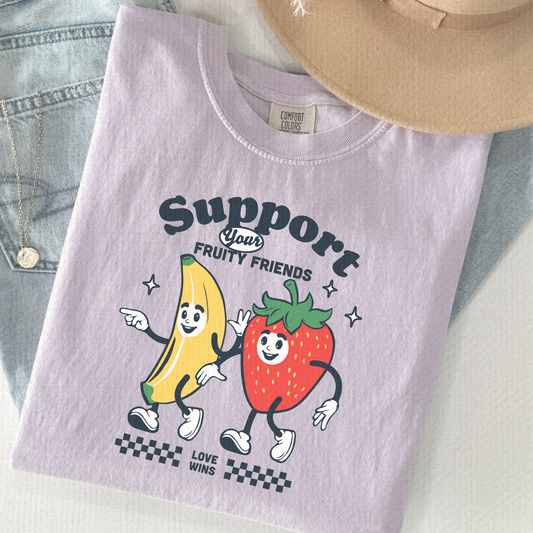 Support Your Fruity Friends Tee – Retro Pride Comfort Colors Shirt