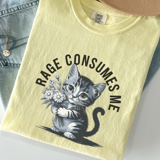 Rage Consumes Me Cat Tee – Comfort Colors Shirt, Funny Angry Kitten Graphic Tee, Cute But Unhinged Aesthetic T-Shirt