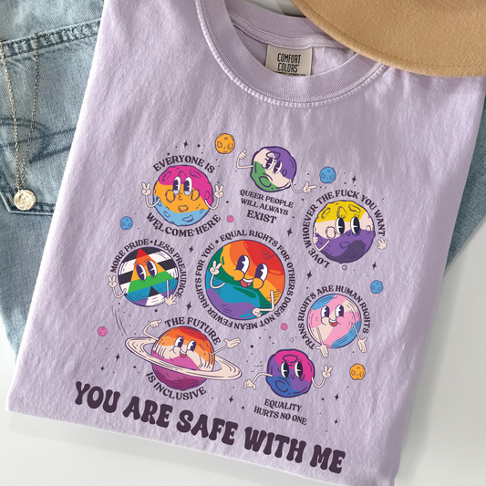 You Are Safe With Me Tee – Comfort Colors Pride Shirt – Inclusive LGBTQ+ Graphic Tee – Equality Shirt – Queer Rights Are Human Rights